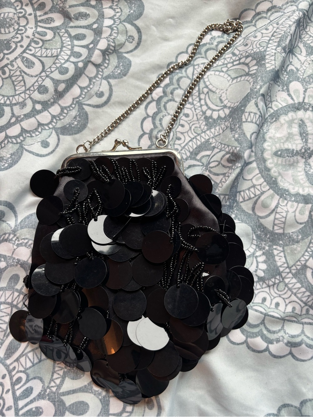 GAP Black Sequin Bag with Silver Chain